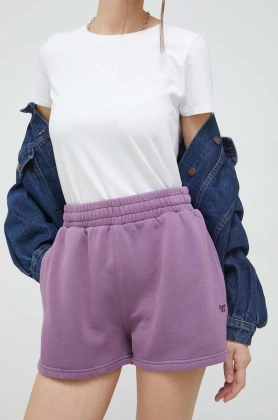 Superdry pantaloni scurti femei, culoarea violet, neted, high waist