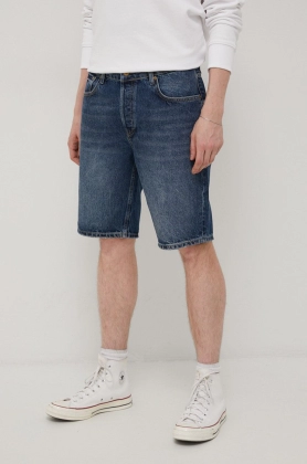 Superdry pantaloni scurti jeans barbati, culoarea albastru marin
