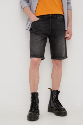 Superdry pantaloni scurti jeans barbati, culoarea negru