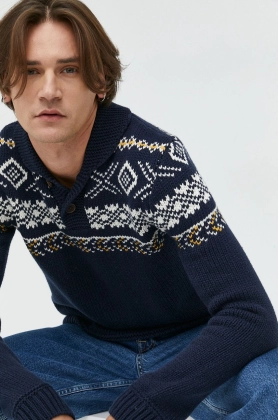 Superdry pulover din amestec de lana barbati, culoarea albastru marin, calduros