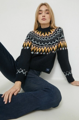 Superdry pulover din amestec de lana femei, culoarea negru, calduros