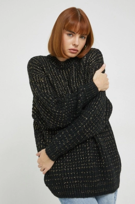 Superdry pulover din amestec de lana femei, culoarea negru, calduros