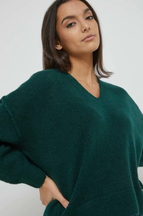 Superdry pulover din amestec de lana femei, culoarea verde,