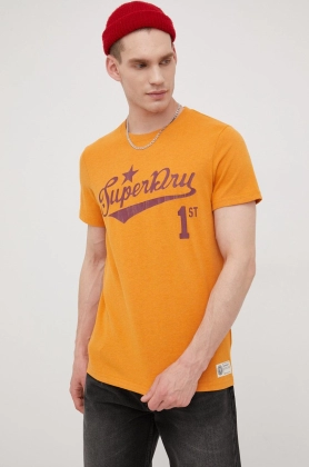 Superdry tricou barbati, culoarea portocaliu, cu imprimeu