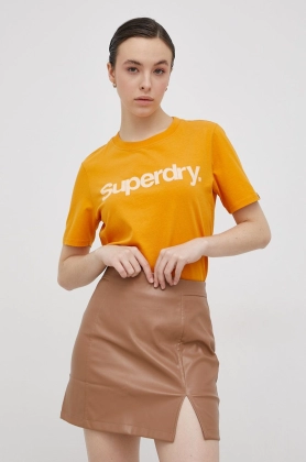 Superdry Tricou din bumbac culoarea portocaliu