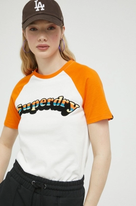 Superdry tricou din bumbac culoarea portocaliu