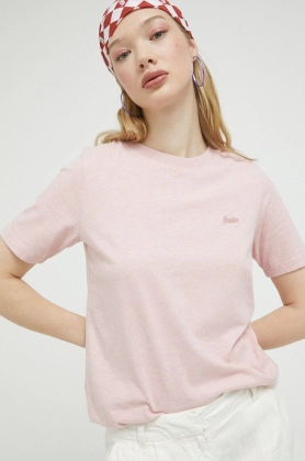 Superdry tricou din bumbac culoarea roz