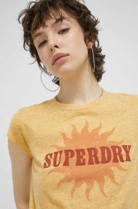 Superdry tricou femei, culoarea galben