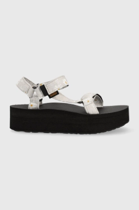 Teva sandale femei, culoarea gri, cu platforma