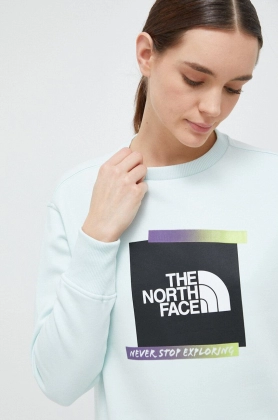 The North Face bluza femei, culoarea turcoaz, cu imprimeu
