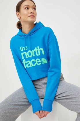 The North Face hanorac de bumbac femei, cu gluga, cu imprimeu