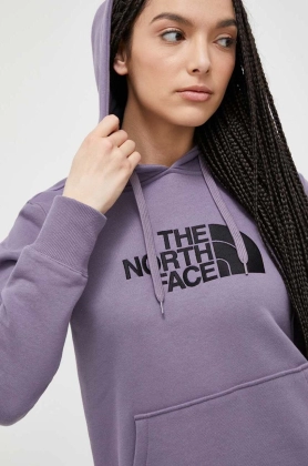 The North Face hanorac de bumbac femei, culoarea violet, cu gluga, cu imprimeu