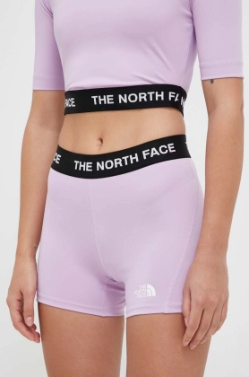 The North Face pantaloni scurti de antrenament culoarea violet, cu imprimeu, medium waist