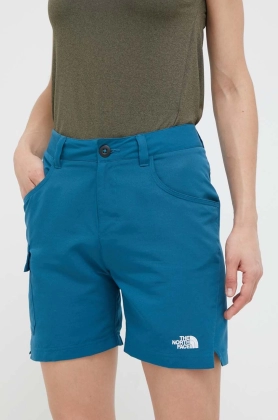 The North Face pantaloni scurti outdoor Horizon culoarea turcoaz, neted, high waist