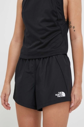 The North Face pantaloni scurti sport Mountain Athletics femei, culoarea negru, neted, medium waist