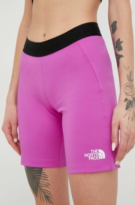 The North Face pantaloni scurti sport Mountain Athletics femei, culoarea violet, neted, medium waist