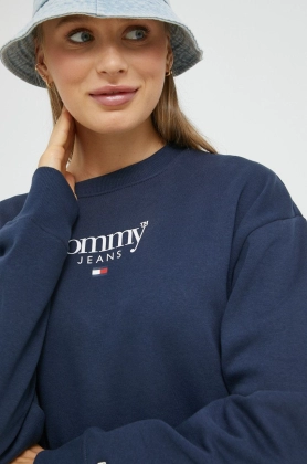 Tommy Jeans bluza femei, culoarea albastru marin, cu imprimeu