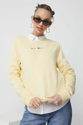 Tommy Jeans bluza femei, culoarea galben, cu imprimeu