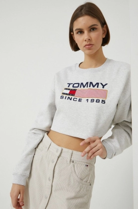 Tommy Jeans bluza femei, culoarea gri, cu imprimeu