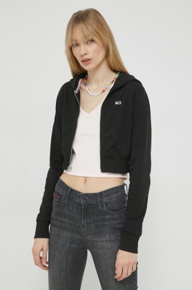 Tommy Jeans bluza femei, culoarea negru, cu gluga, neted