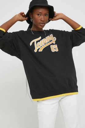 Tommy Jeans bluza femei, culoarea negru, cu imprimeu