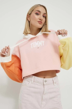 Tommy Jeans bluza femei, culoarea roz, cu gluga, modelator