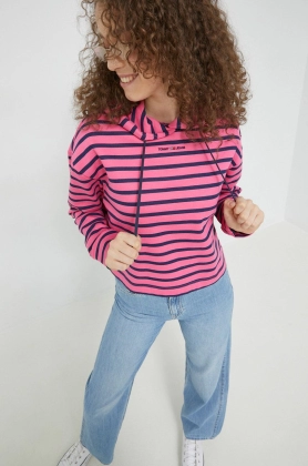 Tommy Jeans bluza femei, culoarea roz, cu gluga, modelator