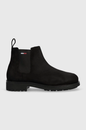 Tommy Jeans botine din piele intoarsa Classic Tommy Jeans Chelsea Boot barbati, culoarea negru