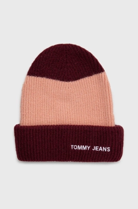 Tommy Jeans caciula din amestec de lana culoarea bordo,