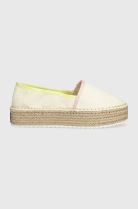 Tommy Jeans espadrile FLATFORM ESPADRILLE culoarea bej, cu platforma, EN0EN02078