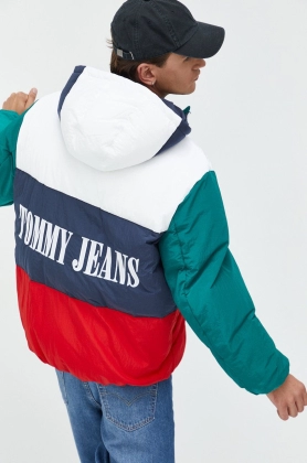Tommy Jeans geaca barbati, culoarea alb, de iarna, oversize