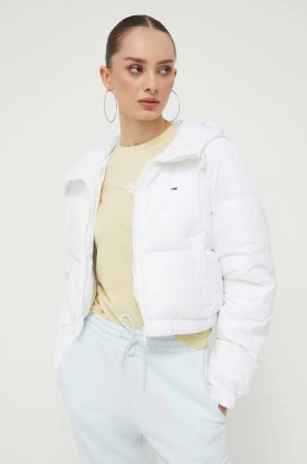Tommy Jeans geaca femei, culoarea alb, de iarna