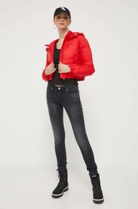 Tommy Jeans geaca femei, culoarea rosu, de iarna