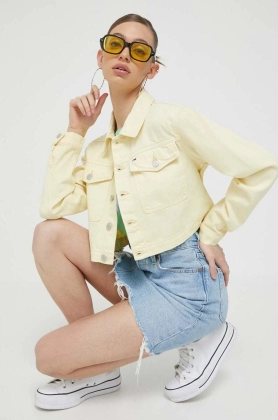 Tommy Jeans geaca jeans femei, culoarea galben, de tranzitie