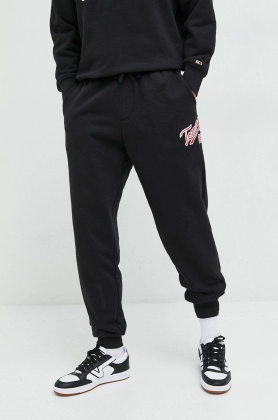 Tommy Jeans pantaloni de trening barbati, culoarea negru, cu imprimeu