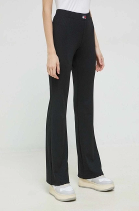 Tommy Jeans pantaloni femei, culoarea negru, evazati, medium waist