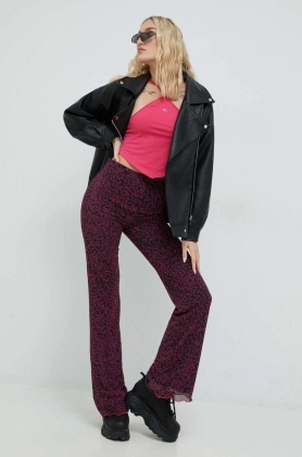 Tommy Jeans pantaloni femei, culoarea roz, mulata, high waist