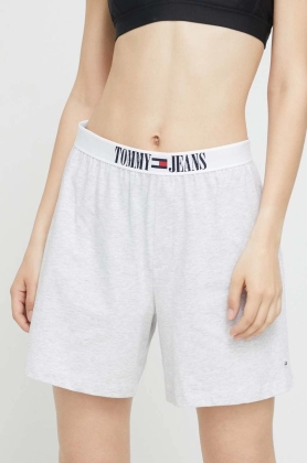 Tommy Jeans pantaloni scurti de lounge culoarea gri, melanj, high waist