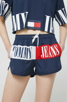 Tommy Jeans pantaloni scurti femei, culoarea albastru marin, modelator, medium waist