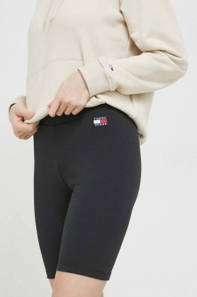 Tommy Jeans pantaloni scurti femei, culoarea negru, neted, high waist