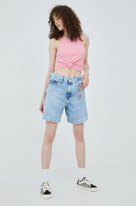 Tommy Jeans pantaloni scurti jeans femei, neted, high waist