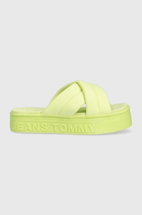 Tommy Jeans papuci femei, culoarea galben, cu platforma, EN0EN02116