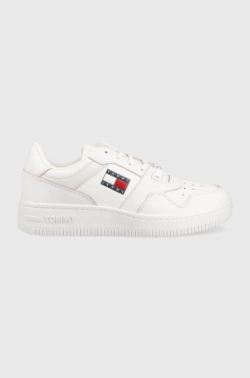 Tommy Jeans sneakers din piele Etch Basket culoarea alb