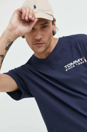 Tommy Jeans tricou din bumbac , culoarea albastru marin, cu imprimeu