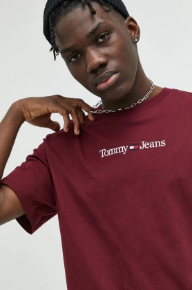 Tommy Jeans tricou din bumbac culoarea bordo, cu imprimeu