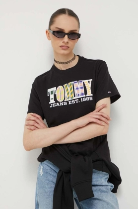 Tommy Jeans tricou din bumbac culoarea negru