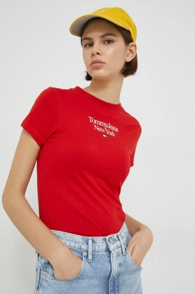 Tommy Jeans tricou femei, culoarea rosu