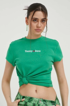 Tommy Jeans tricou femei, culoarea verde