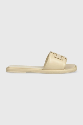 Tory Burch slapi de piele 79985-200 femei, culoarea bej, Double T Sport Slide