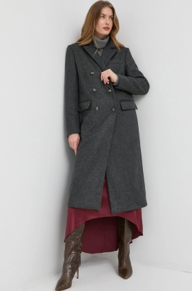 Trussardi palton de lana culoarea gri, de tranzitie, cu doua randuri de nasturi